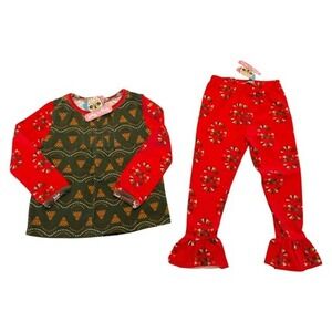 Jelly the Pug Tribal Melissa Red Ruffle Leggings & Pin Tuck Top Girls Size 4 NWT